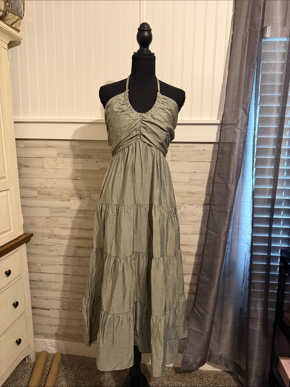 Halter Tiered Maxi Dress in Sage Green